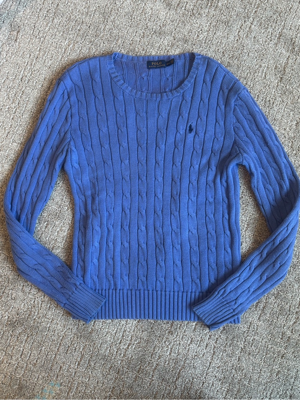 Ralph Lauren | Women's Cornflower Blue Polo Cable Knit Crewneck Sweater | Size M - Picture 5 of 9